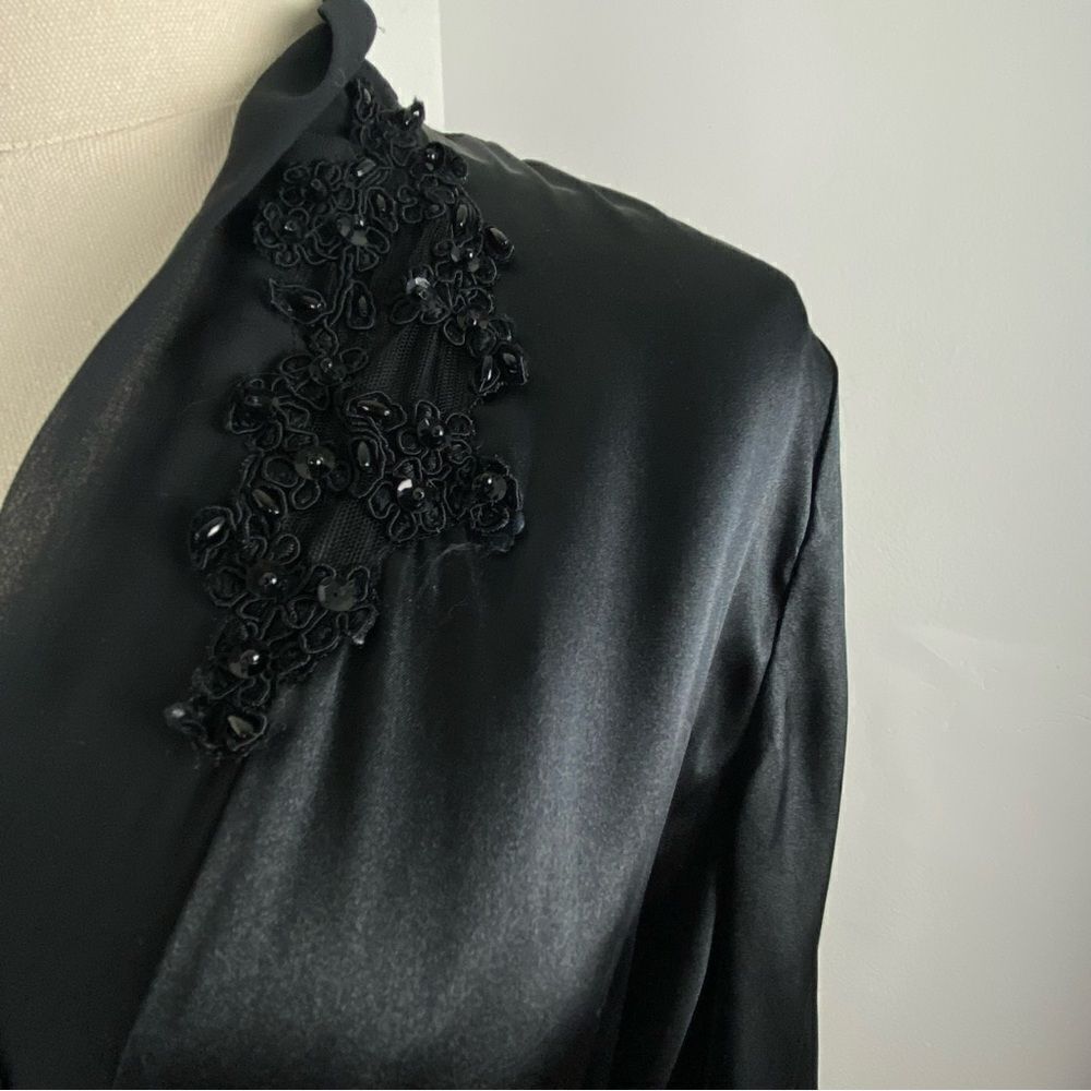 Vintage California Dynasty Womens Black Satin Maxi Robe Fairy Whimsigoth M - Picture 9 of 16